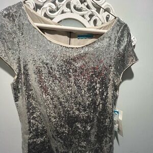 Alice + Olivia Shimmering Silver Sequin Blouse